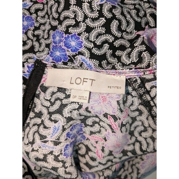 Loft Multicolor Floral Ruched Midi Dress V-Neck Long Sleeves Women's 0 Petite - Picture 5 of 6